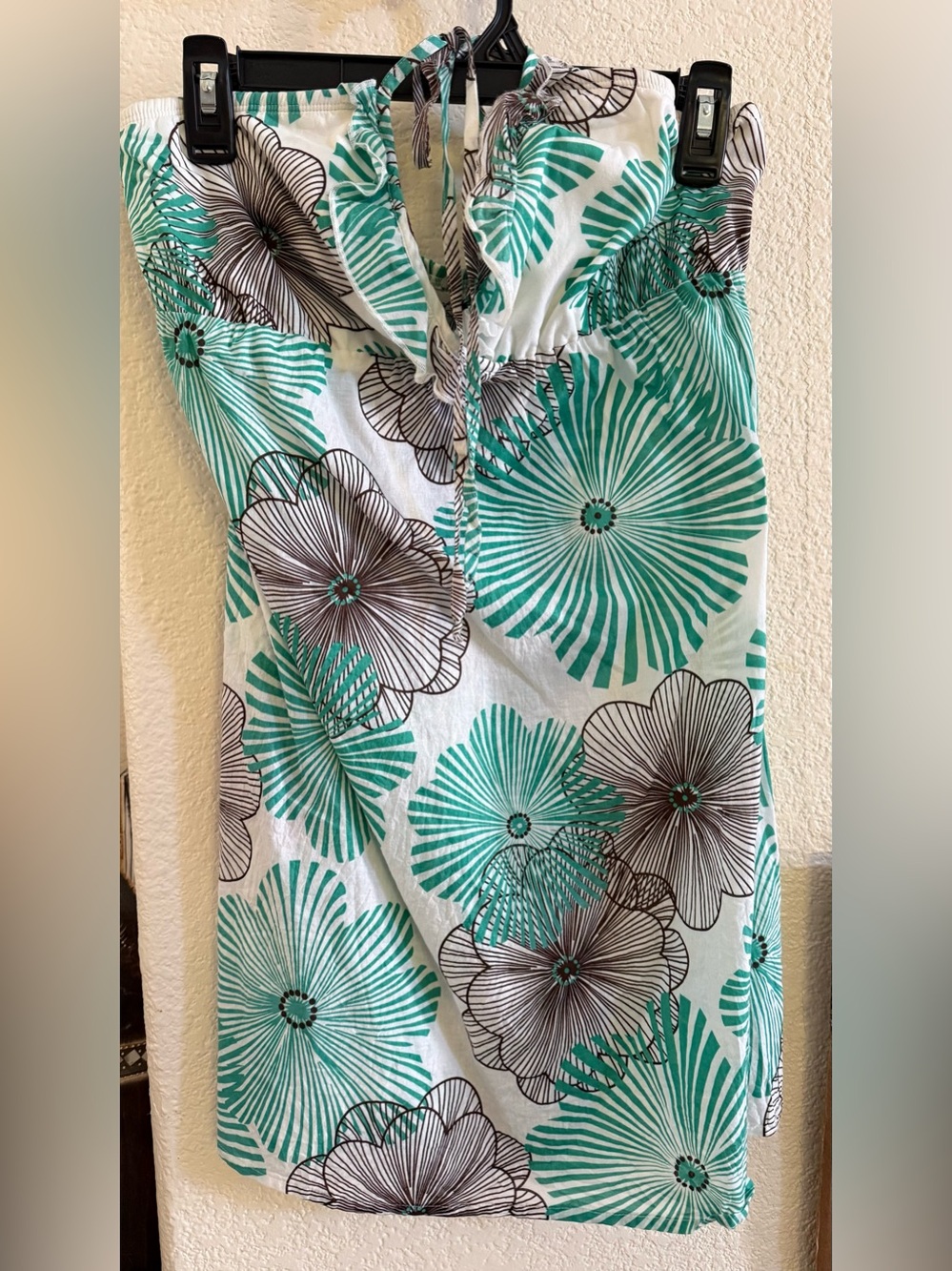 Lots of Love by Speechless: Junior’s (Small) Floral Halter Dress in Teal/White